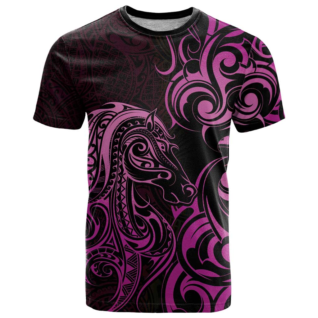 Pink Aotearoa Horse Racing T Shirt NZ Maori Pattern LT14 Pink - Polynesian Pride