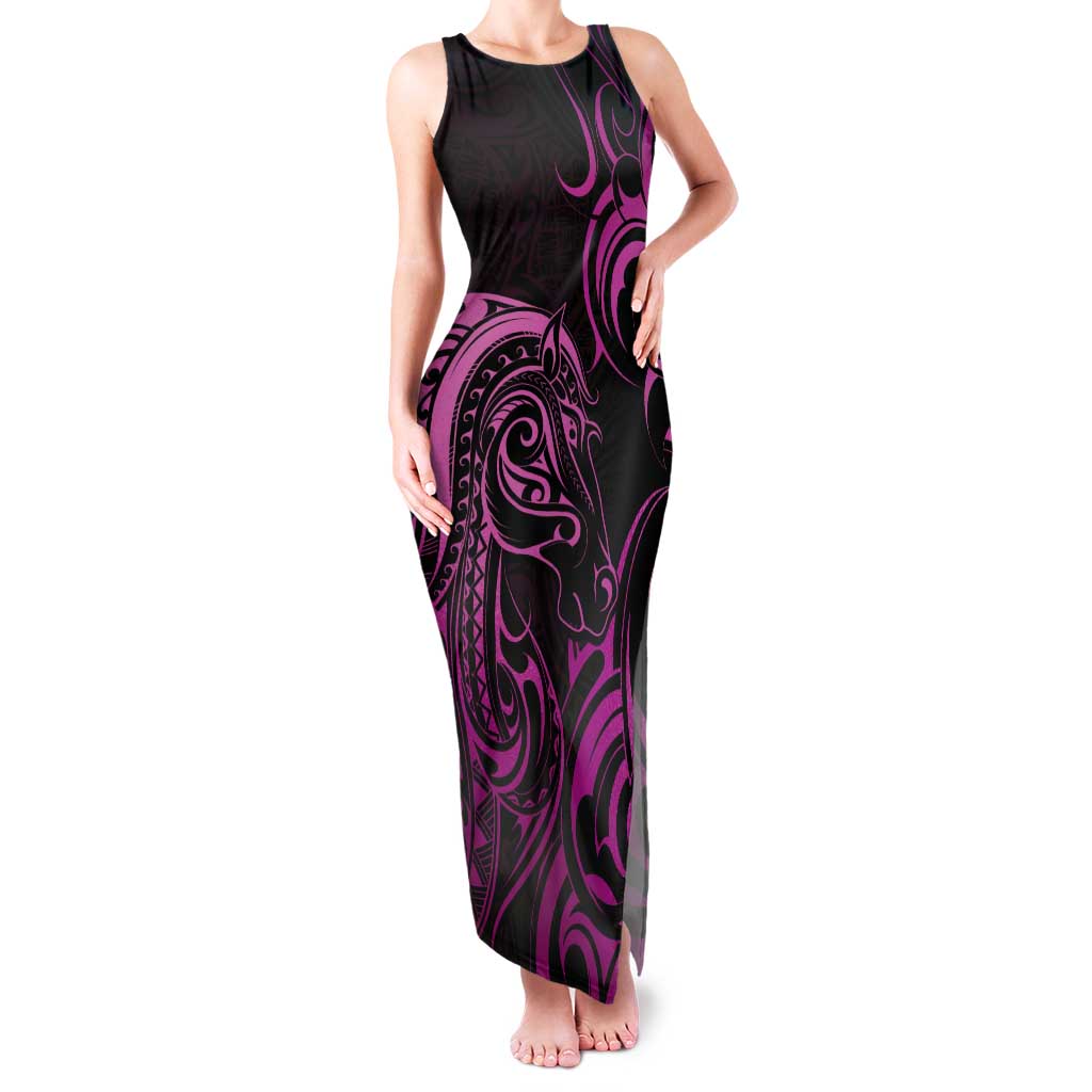 Pink Aotearoa Horse Racing Tank Maxi Dress NZ Maori Pattern LT14 Women Pink - Polynesian Pride