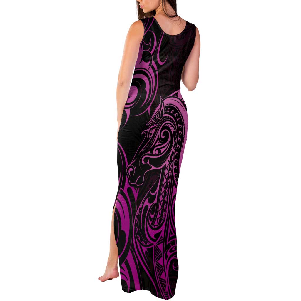 Pink Aotearoa Horse Racing Tank Maxi Dress NZ Maori Pattern LT14 - Polynesian Pride