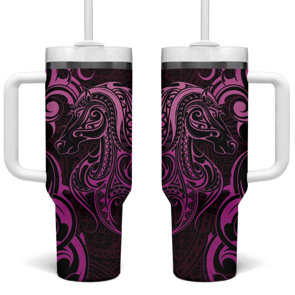 Pink Aotearoa Horse Racing Tumbler With Handle NZ Maori Pattern LT14 One Size: 40 oz Pink - Polynesian Pride