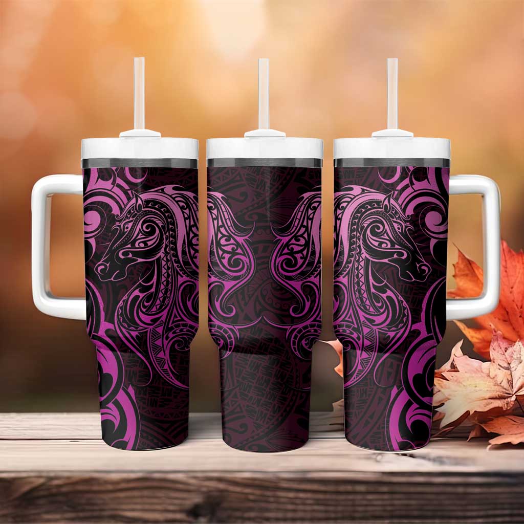 Pink Aotearoa Horse Racing Tumbler With Handle NZ Maori Pattern LT14 - Polynesian Pride