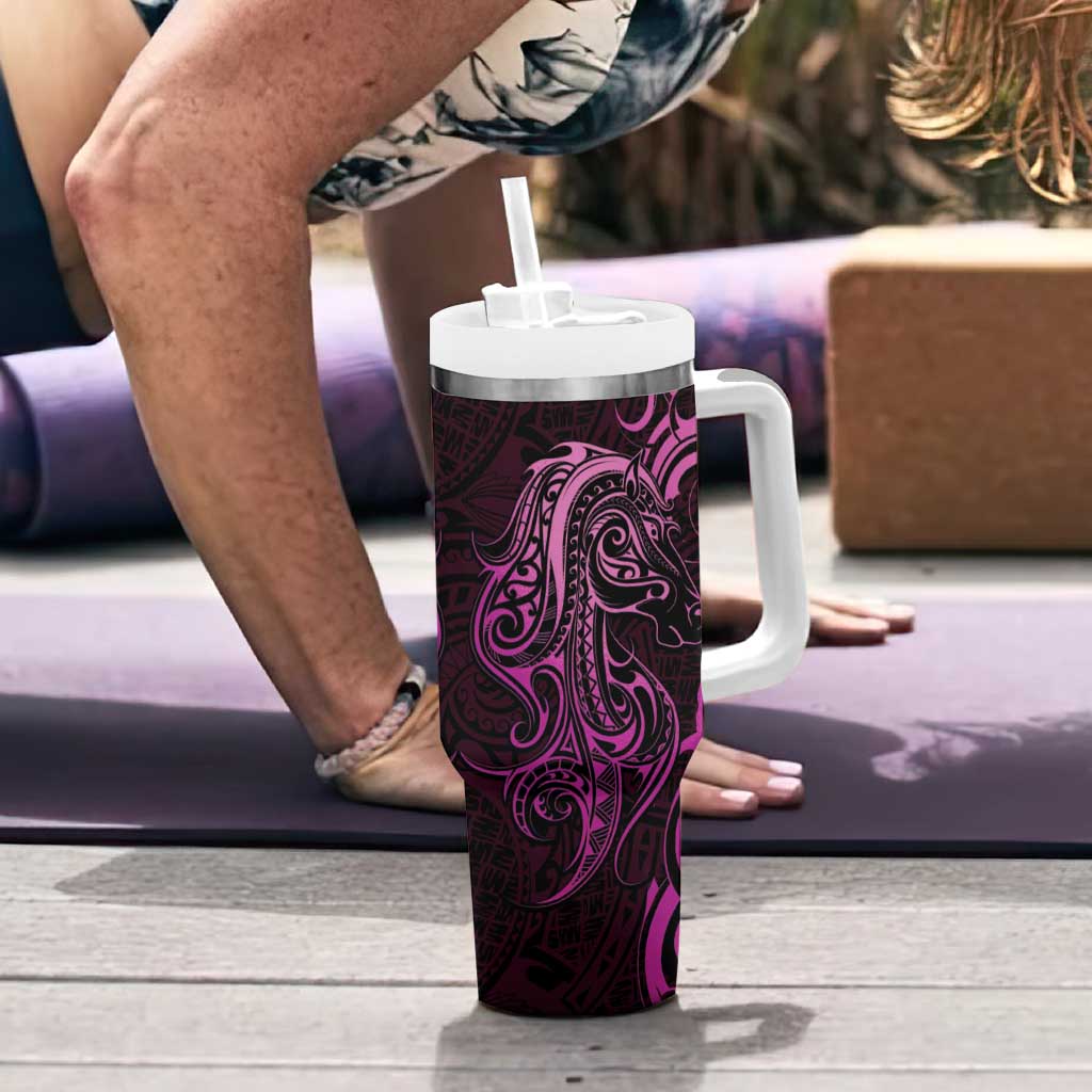 Pink Aotearoa Horse Racing Tumbler With Handle NZ Maori Pattern LT14 - Polynesian Pride