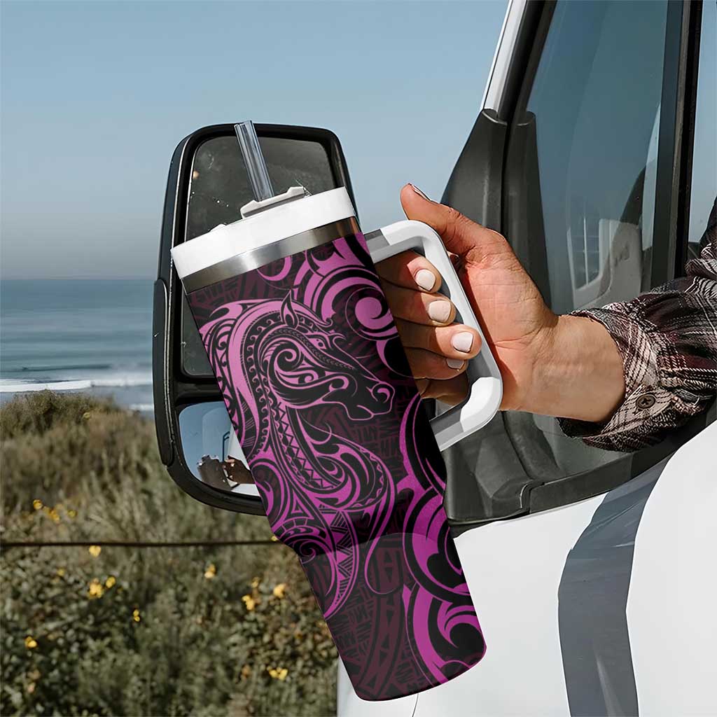 Pink Aotearoa Horse Racing Tumbler With Handle NZ Maori Pattern LT14 - Polynesian Pride