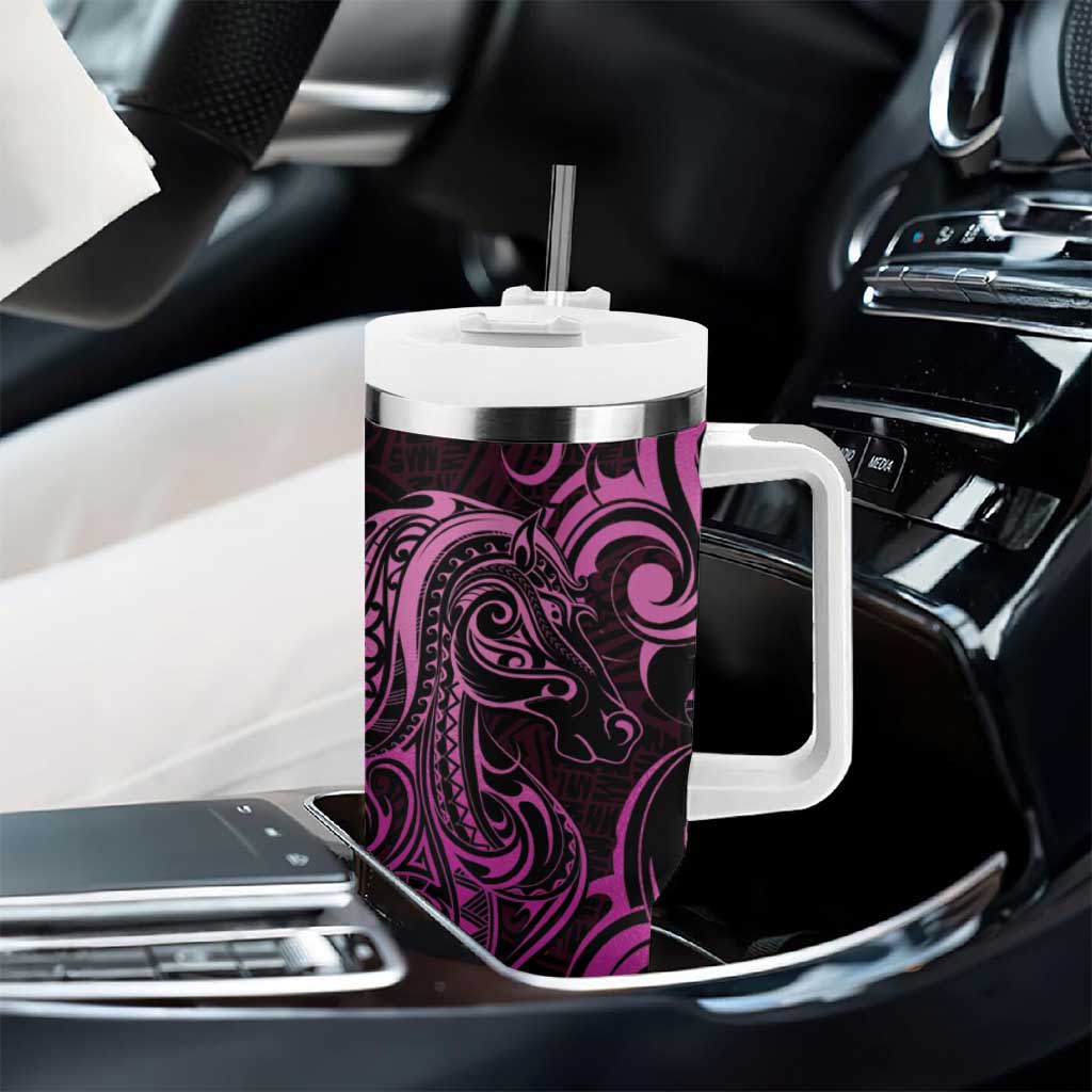Pink Aotearoa Horse Racing Tumbler With Handle NZ Maori Pattern LT14 - Polynesian Pride