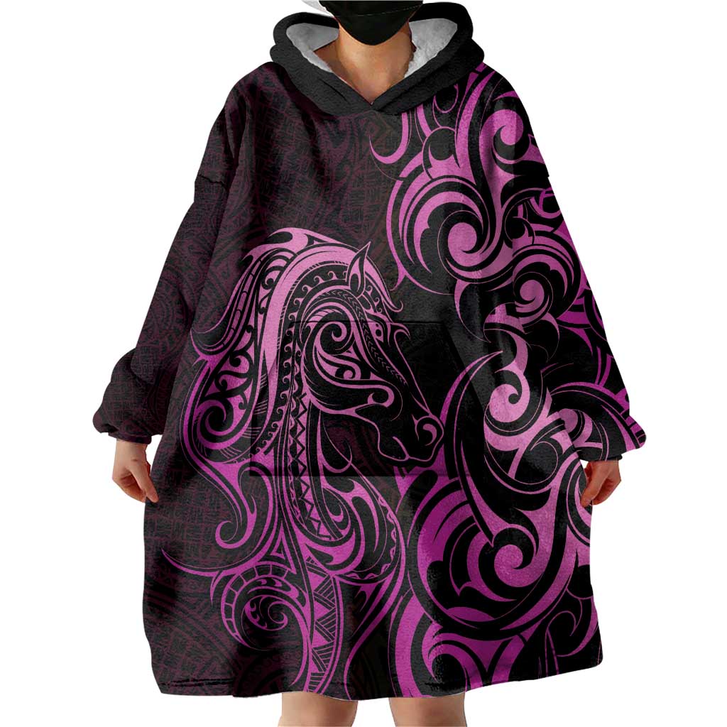 Pink Aotearoa Horse Racing Wearable Blanket Hoodie NZ Maori Pattern LT14 - Polynesian Pride