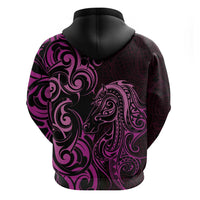 Pink Aoteara Horse Racing Zip Hoodie NZ Maori Pattern