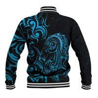 Blue Aotearoa Horse Racing Baseball Jacket NZ Maori Pattern LT14 - Polynesian Pride