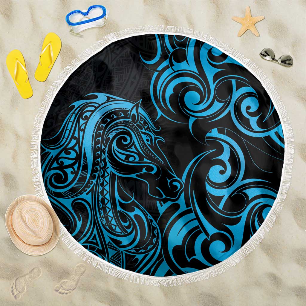 Blue Aotearoa Horse Racing Beach Blanket NZ Maori Pattern LT14 One Size 150cm Blue - Polynesian Pride
