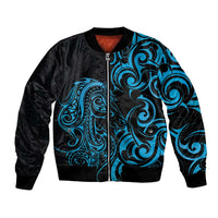 Blue Aotearoa Horse Racing Bomber Jacket NZ Maori Pattern LT14 Unisex Blue - Polynesian Pride