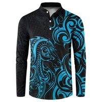 Blue Aoteara Horse Racing Button Sweatshirt NZ Maori Pattern
