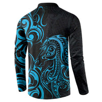 Blue Aoteara Horse Racing Button Sweatshirt NZ Maori Pattern