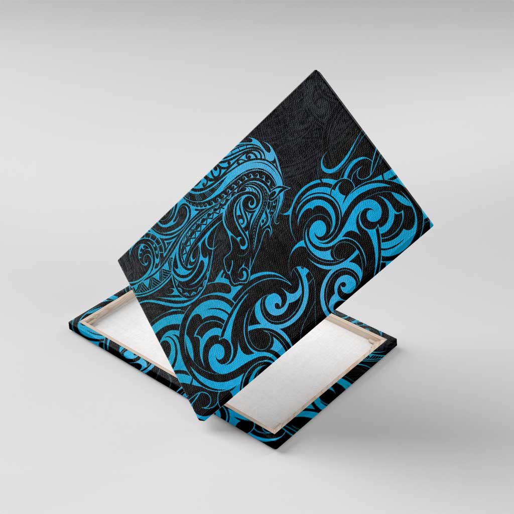 Blue Aotearoa Horse Racing Canvas Wall Art NZ Maori Pattern LT14 With Frame Blue - Polynesian Pride