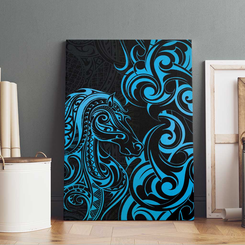 Blue Aotearoa Horse Racing Canvas Wall Art NZ Maori Pattern LT14 - Polynesian Pride
