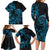 Blue Aoteara Horse Racing Family Matching Long Sleeve Bodycon Dress and Hawaiian Shirt NZ Maori Pattern