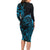 Blue Aoteara Horse Racing Family Matching Long Sleeve Bodycon Dress and Hawaiian Shirt NZ Maori Pattern