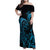 Blue Aoteara Horse Racing Family Matching Off Shoulder Maxi Dress and Hawaiian Shirt NZ Maori Pattern