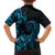 Blue Aoteara Horse Racing Family Matching Off Shoulder Short Dress and Hawaiian Shirt NZ Maori Pattern