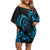 Blue Aoteara Horse Racing Family Matching Off Shoulder Short Dress and Hawaiian Shirt NZ Maori Pattern