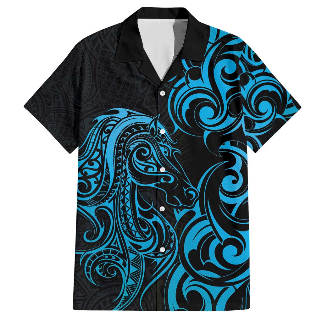 Blue Aotearoa Horse Racing Hawaiian Shirt NZ Maori Pattern LT14 Blue - Polynesian Pride