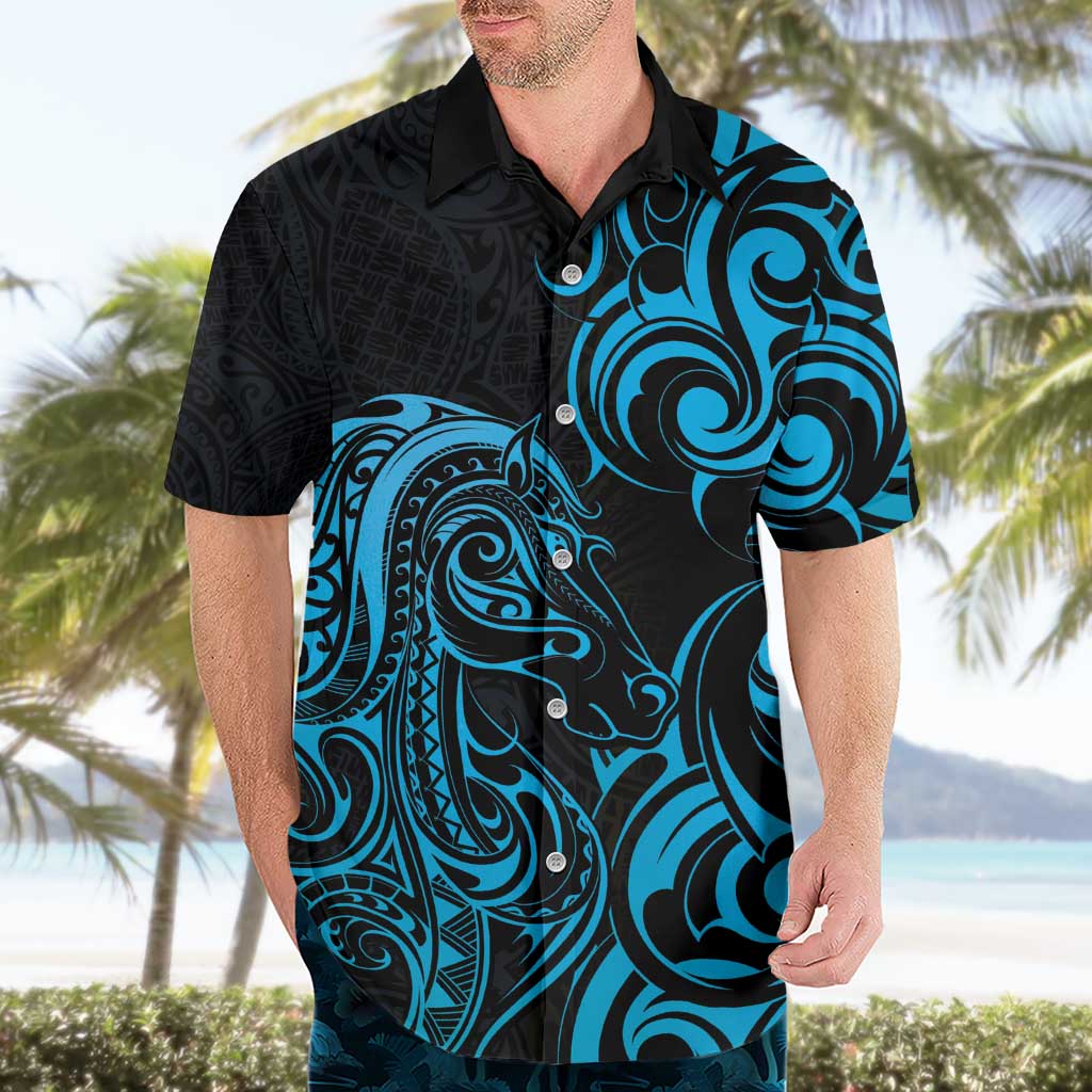 Blue Aotearoa Horse Racing Hawaiian Shirt NZ Maori Pattern LT14 - Polynesian Pride