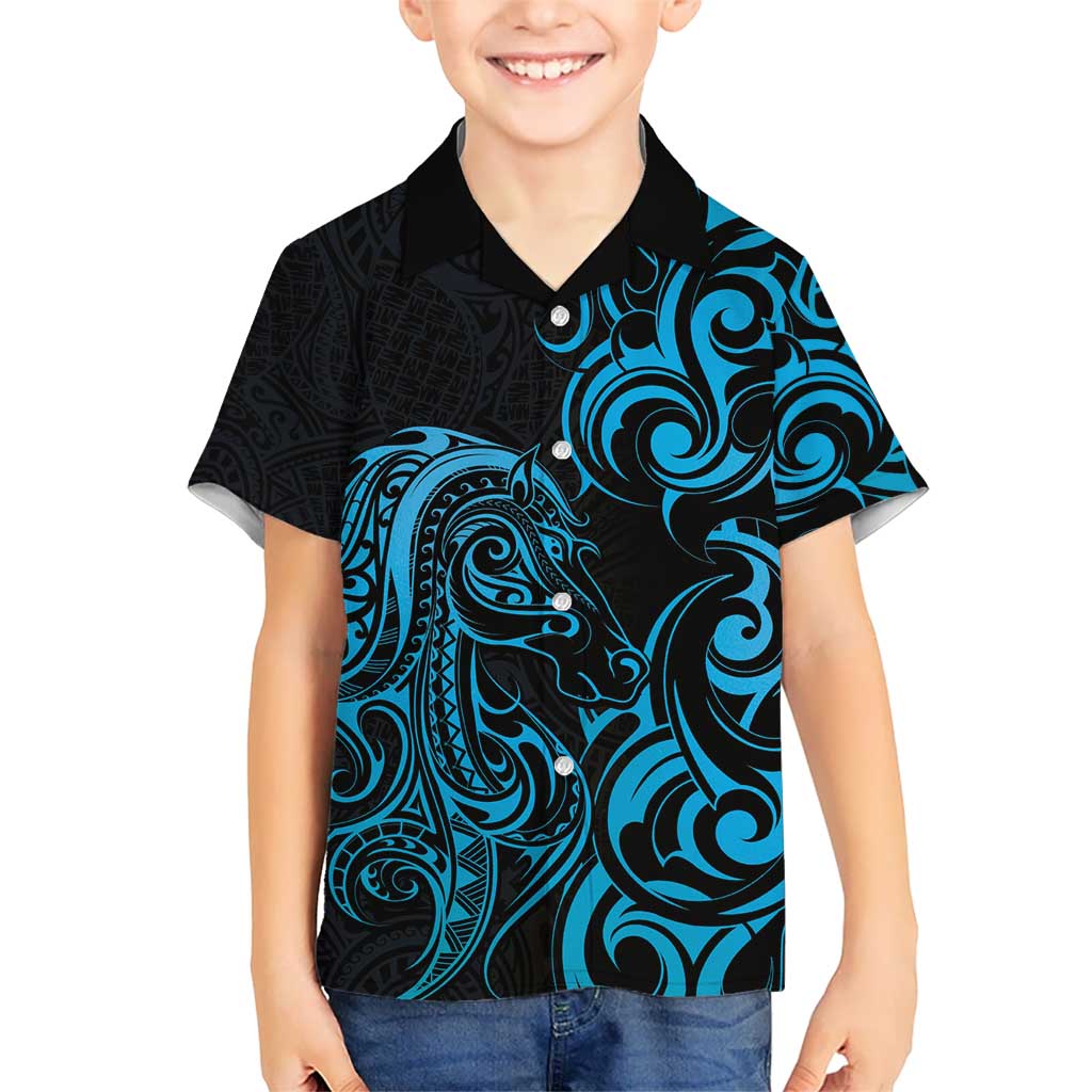 Blue Aotearoa Horse Racing Hawaiian Shirt NZ Maori Pattern LT14 - Polynesian Pride