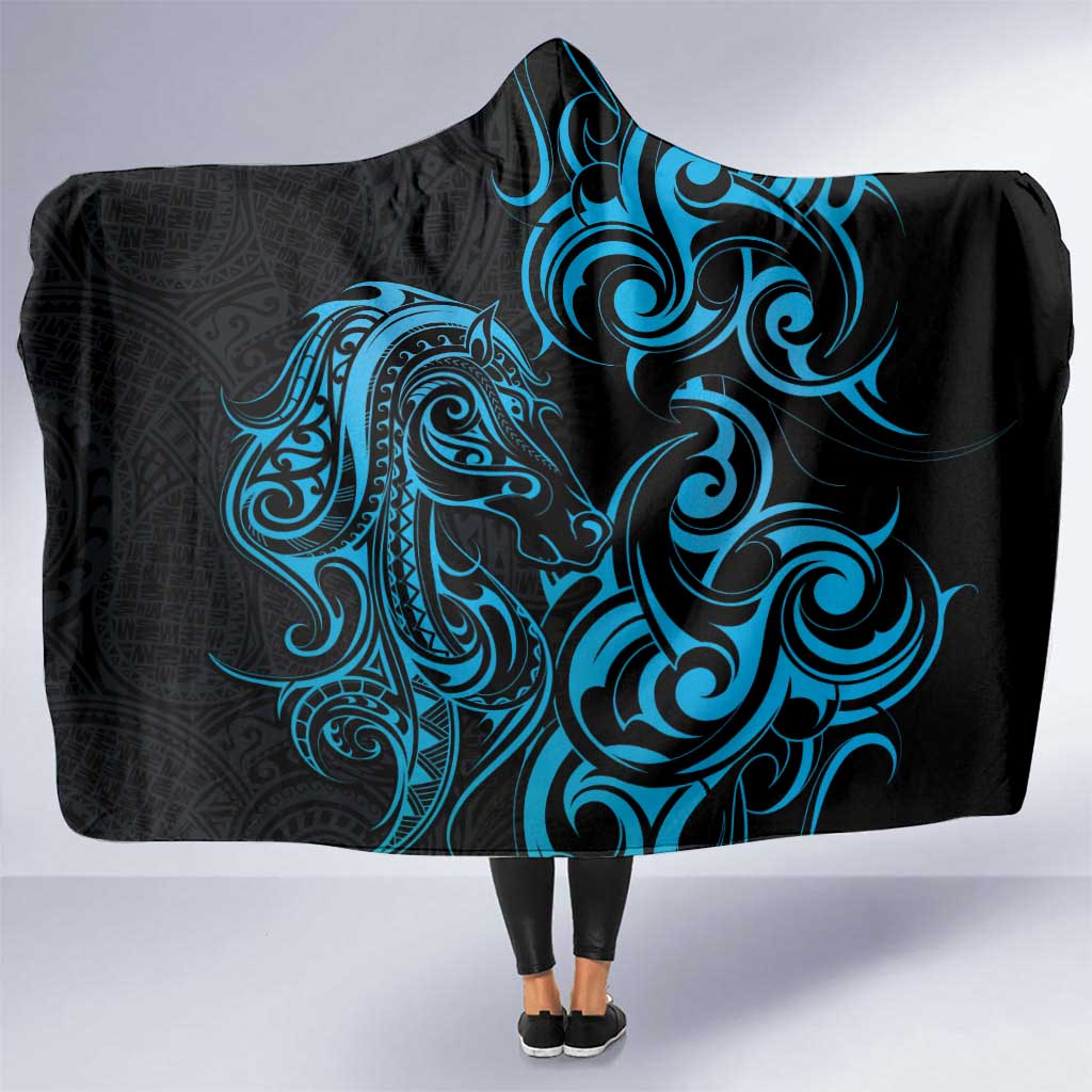 Blue Aotearoa Horse Racing Hooded Blanket NZ Maori Pattern LT14 One Size Blue - Polynesian Pride