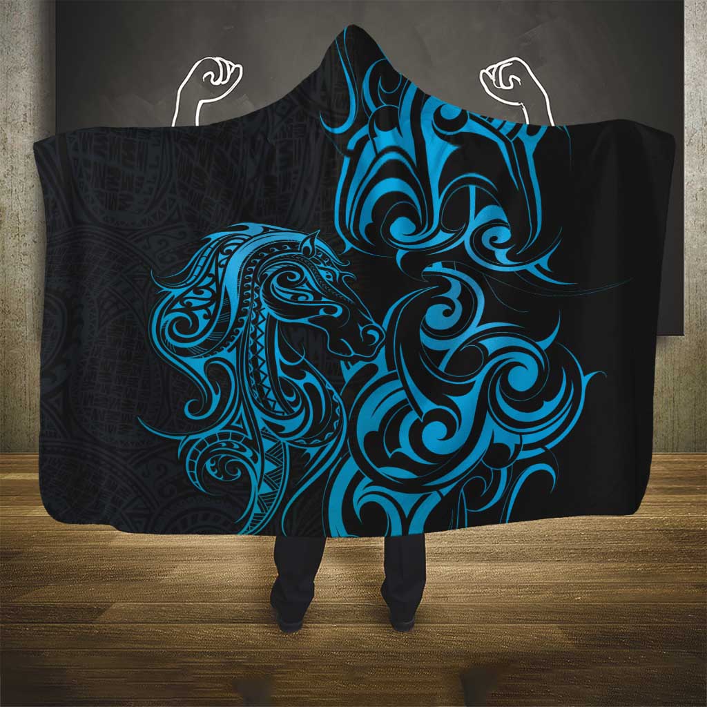 Blue Aotearoa Horse Racing Hooded Blanket NZ Maori Pattern LT14 - Polynesian Pride