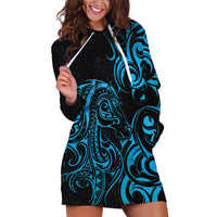 Blue Aotearoa Horse Racing Hoodie Dress NZ Maori Pattern LT14 Blue - Polynesian Pride
