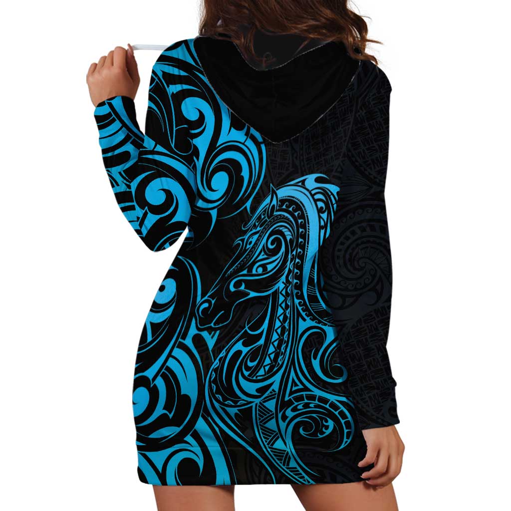 Blue Aotearoa Horse Racing Hoodie Dress NZ Maori Pattern LT14 - Polynesian Pride