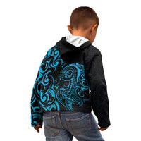 Blue Aoteara Horse Racing Kid Hoodie NZ Maori Pattern