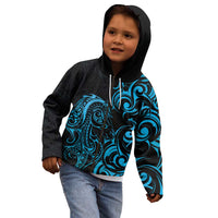 Blue Aoteara Horse Racing Kid Hoodie NZ Maori Pattern