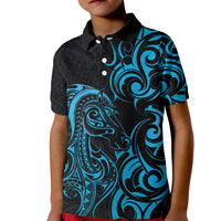 Blue Aoteara Horse Racing Kid Polo Shirt NZ Maori Pattern