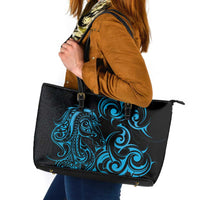 Blue Aotearoa Horse Racing Leather Tote Bag NZ Maori Pattern LT14 Blue - Polynesian Pride