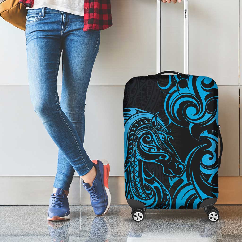 Blue Aoteara Horse Racing Luggage Cover NZ Maori Pattern