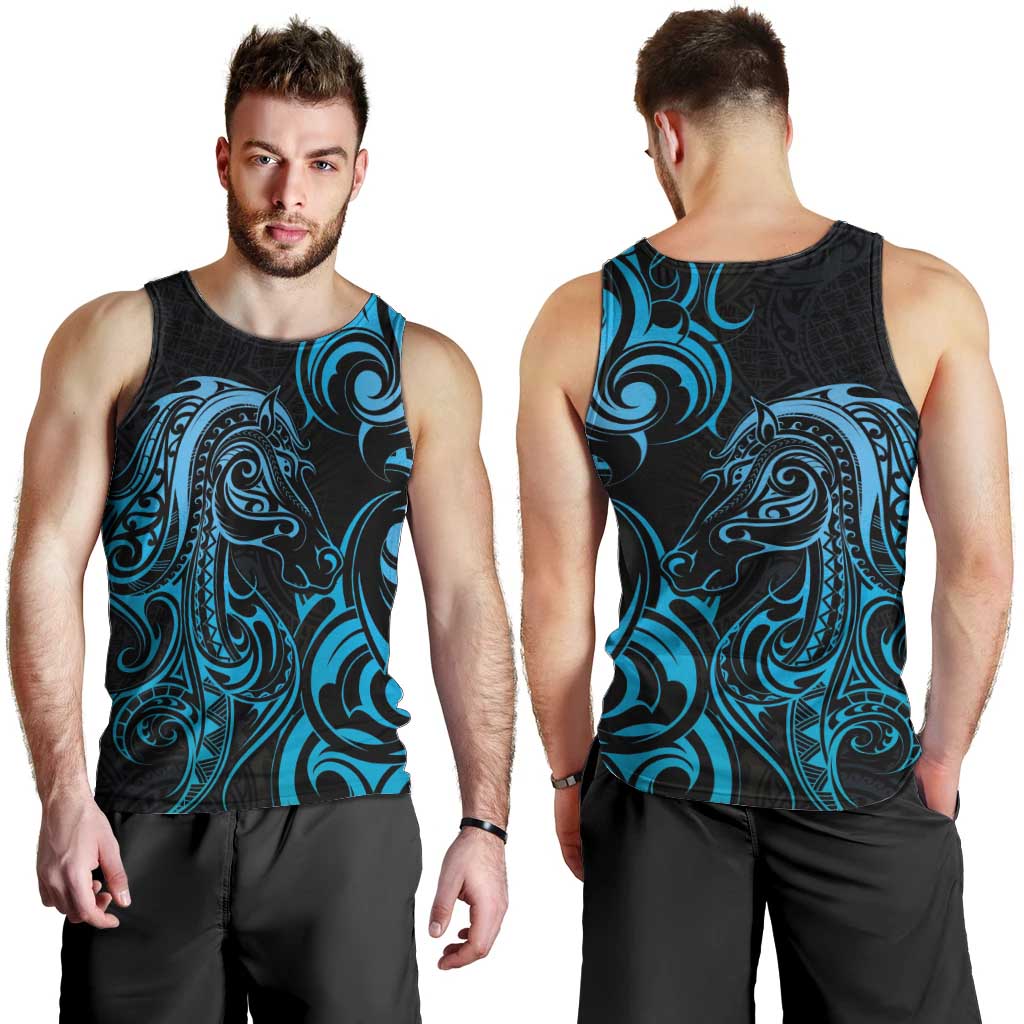 Blue Aotearoa Horse Racing Men Tank Top NZ Maori Pattern LT14 - Polynesian Pride