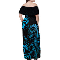 Blue Aotearoa Horse Racing Off Shoulder Maxi Dress NZ Maori Pattern LT14 - Polynesian Pride