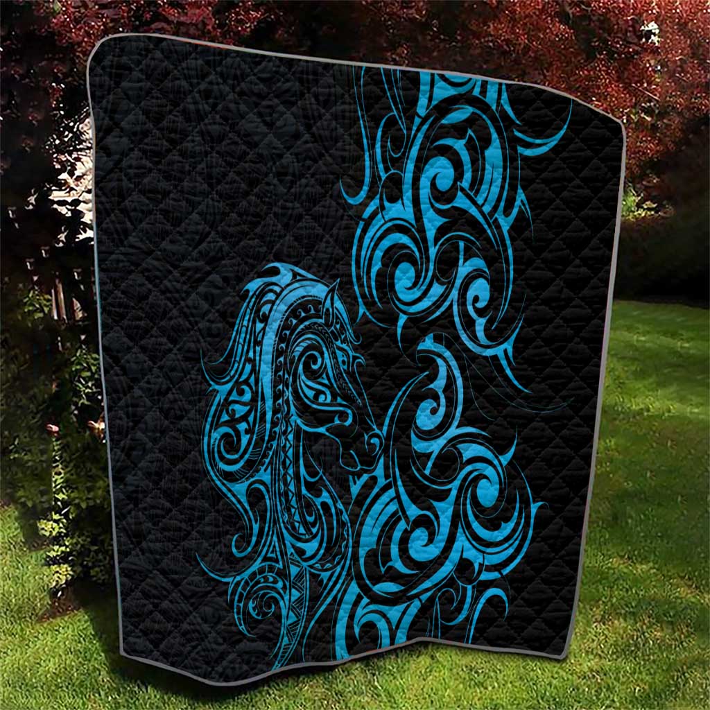 Blue Aoteara Horse Racing Quilt NZ Maori Pattern