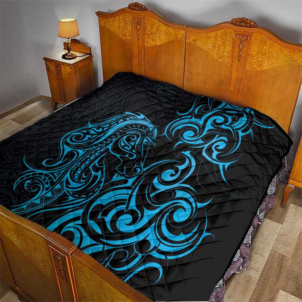 Blue Aoteara Horse Racing Quilt NZ Maori Pattern