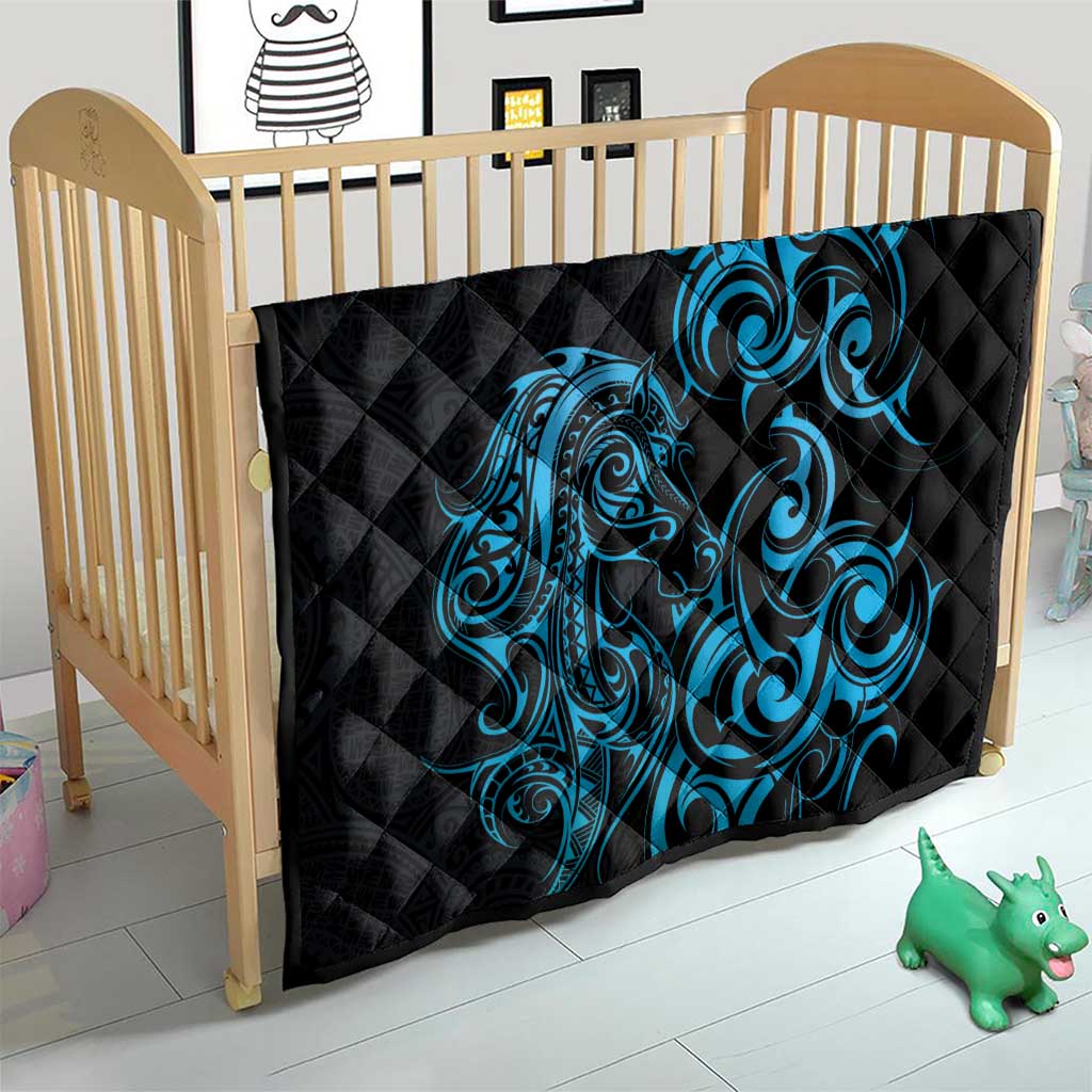 Blue Aoteara Horse Racing Quilt NZ Maori Pattern