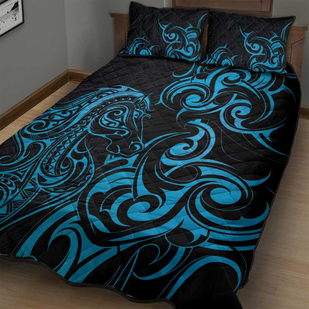 Blue Aotearoa Horse Racing Quilt Bed Set NZ Maori Pattern LT14 - Polynesian Pride