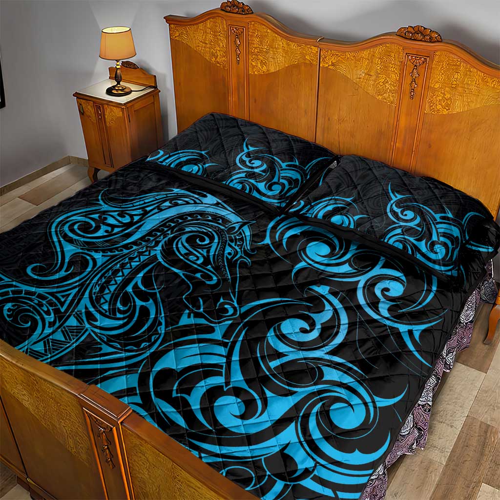 Blue Aotearoa Horse Racing Quilt Bed Set NZ Maori Pattern LT14 - Polynesian Pride