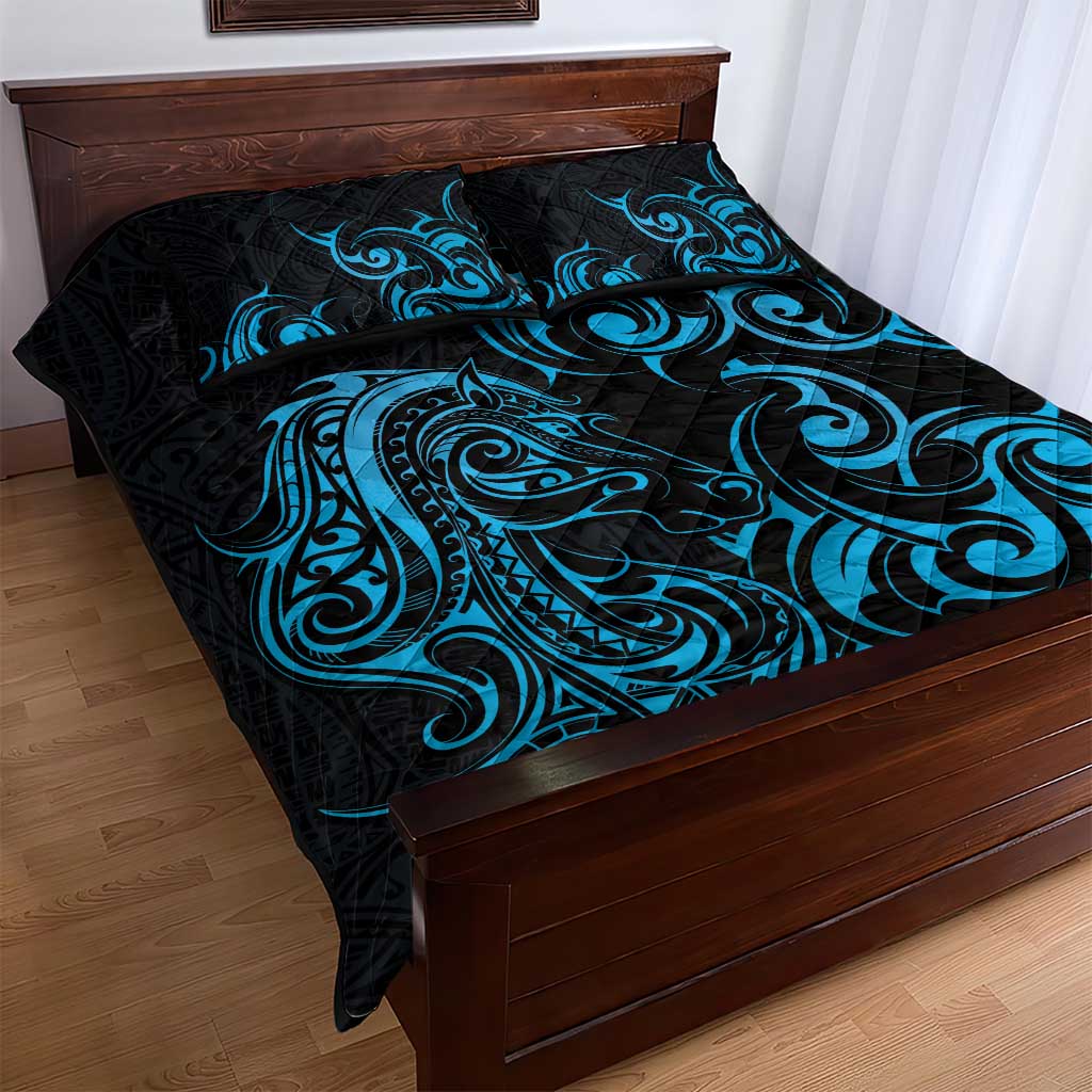 Blue Aotearoa Horse Racing Quilt Bed Set NZ Maori Pattern LT14 - Polynesian Pride