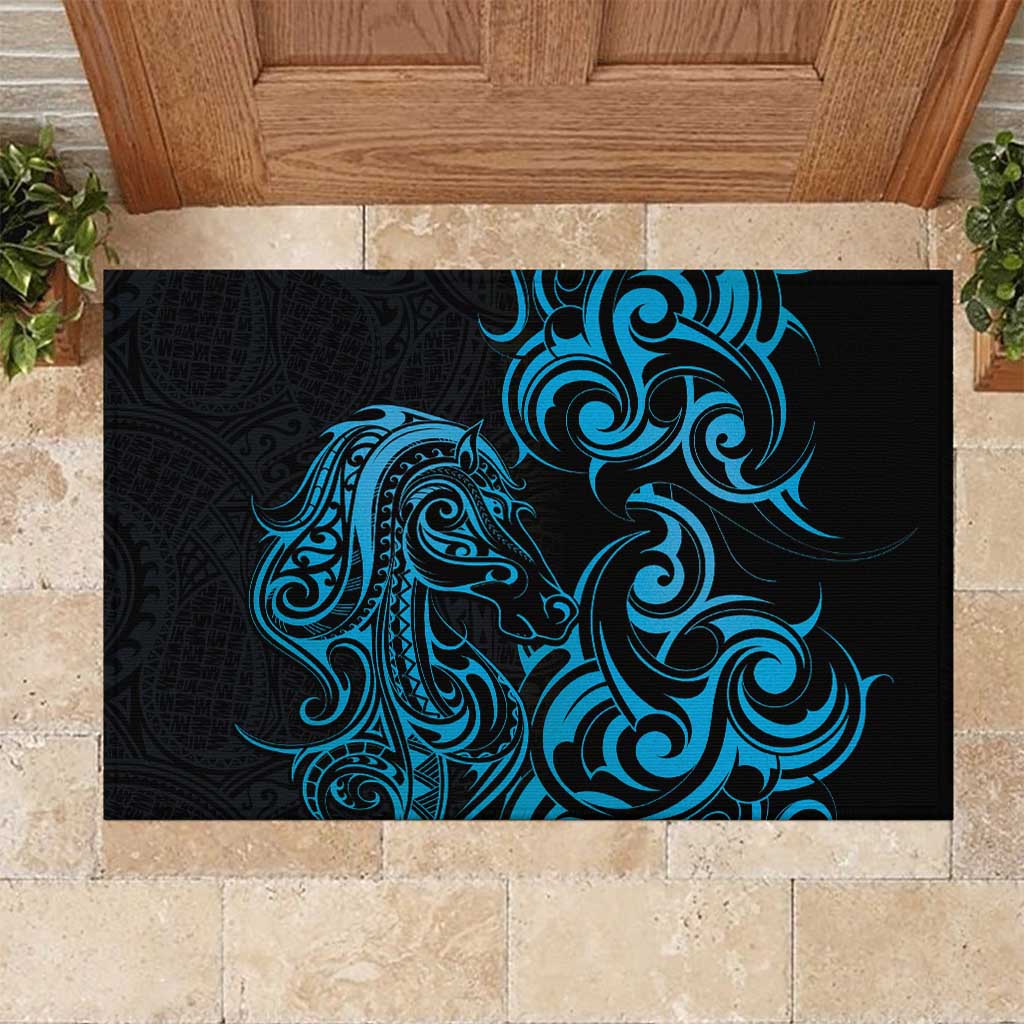 Blue Aotearoa Horse Racing Rubber Doormat NZ Maori Pattern LT14 Blue - Polynesian Pride