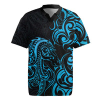 Blue Aotearoa Horse Racing Rugby Jersey NZ Maori Pattern LT14 Blue - Polynesian Pride