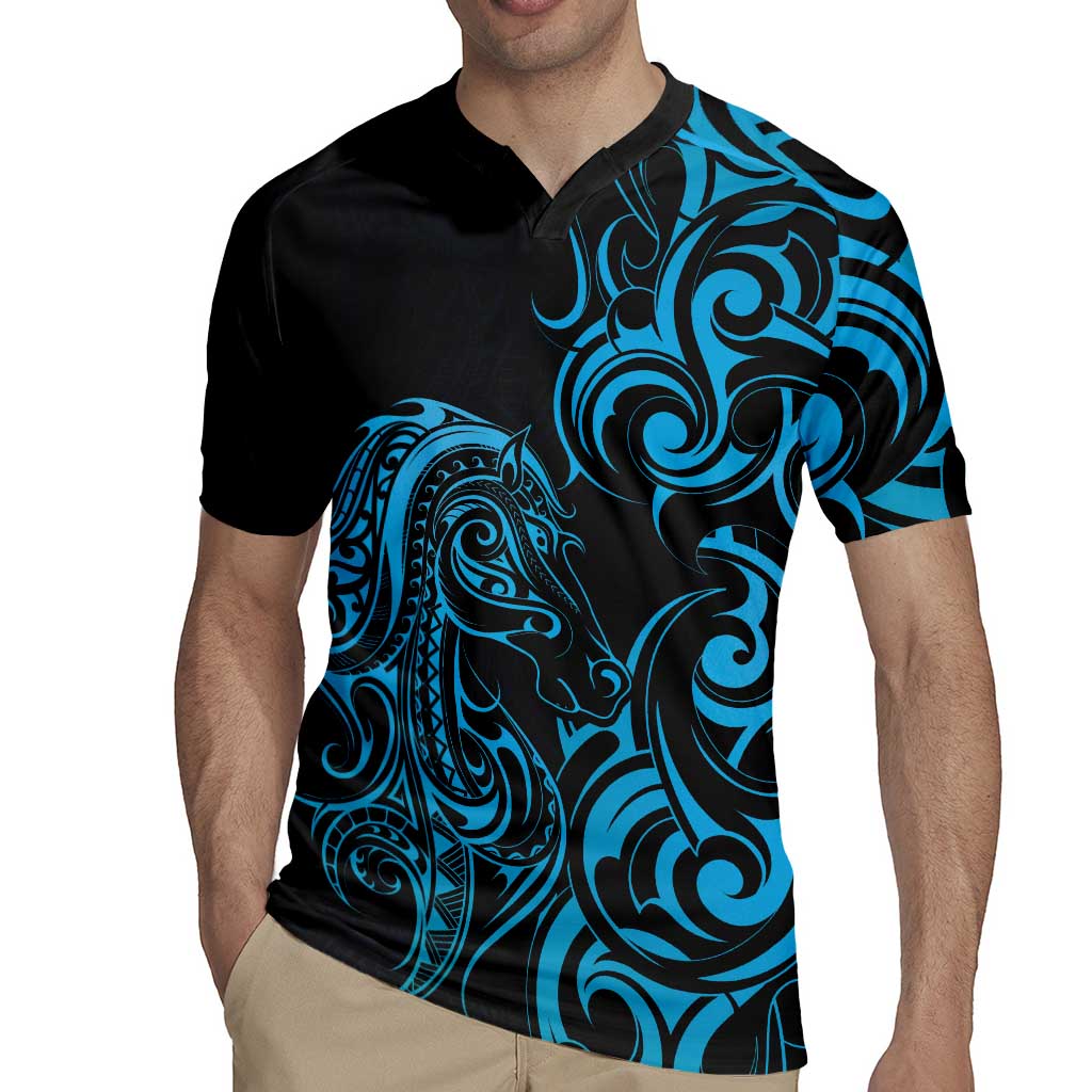 Blue Aotearoa Horse Racing Rugby Jersey NZ Maori Pattern LT14 - Polynesian Pride