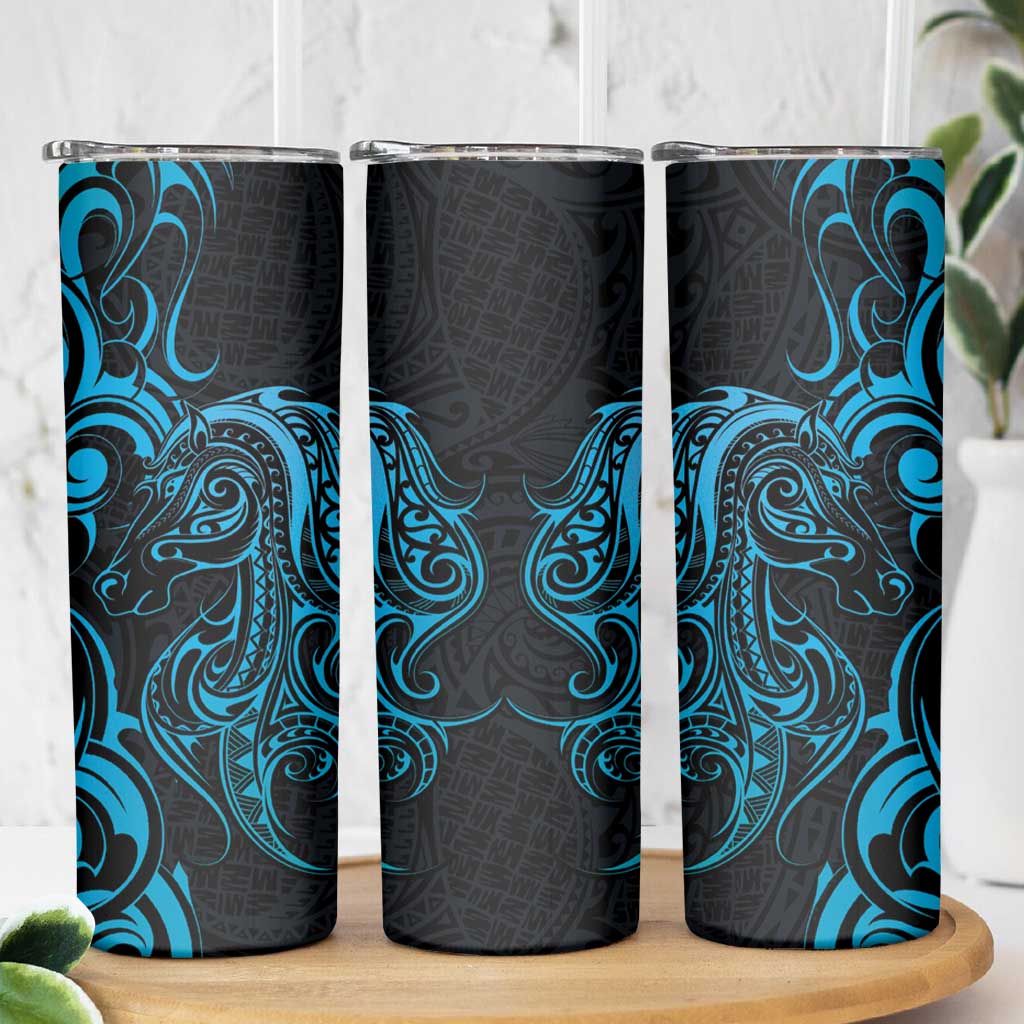 Blue Aoteara Horse Racing Skinny Tumbler NZ Maori Pattern