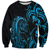 Blue Aoteara Horse Racing Sweatshirt NZ Maori Pattern