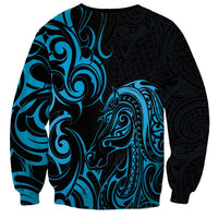 Blue Aoteara Horse Racing Sweatshirt NZ Maori Pattern