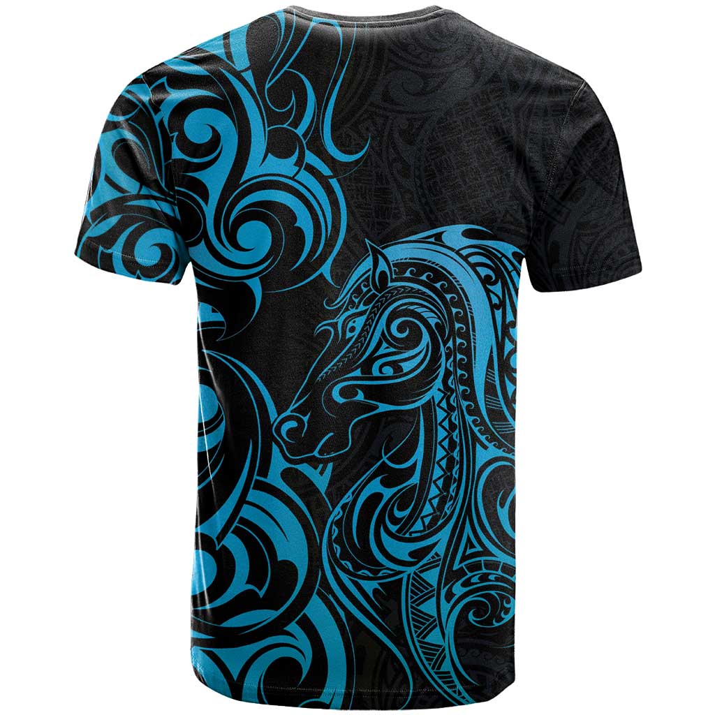 Blue Aotearoa Horse Racing T Shirt NZ Maori Pattern LT14 - Polynesian Pride