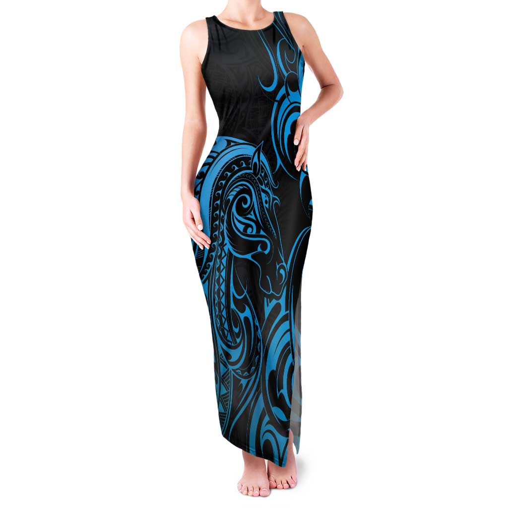 Blue Aotearoa Horse Racing Tank Maxi Dress NZ Maori Pattern LT14 Women Blue - Polynesian Pride